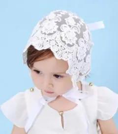 レース ボンネット 帽子 お宮参り 花刺繍 退院着 セレモニードレス用