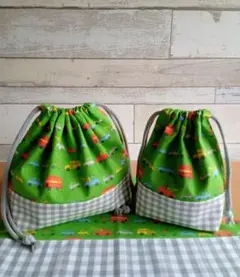 カラフル車柄 お弁当袋 コップ袋 ランチョンマット 3点セット