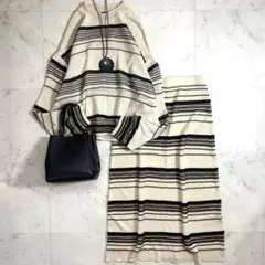 美品 セオリー ニットセットアップ スカート ボーダー ウール　ウエストゴム