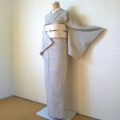 洗えるお着物・縮緬小紋・薄水色系・袷・化繊