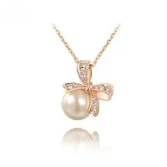 【ノーブランド品】パール リボン ネックレス ローズゴールド 真珠