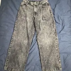 グレー ダメージ加工風 デニムワイドパンツ