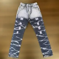 ダメージ加工 デニムパンツ パープル