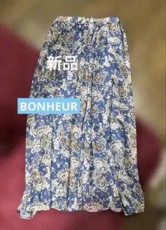 BONHEUR ペイズリー柄 ロングスカート ブルー系 Mサイズのサムネイル
