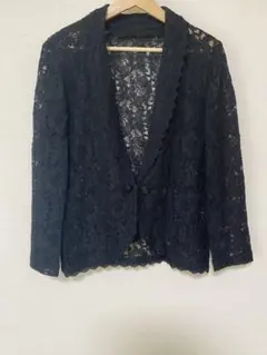 黒、総レース襟付きカーディガン、ボレロ、羽織物　東京ソワール9号、M大きめサイズ