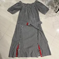 ギンガムチェック オフショルダー ワンピース