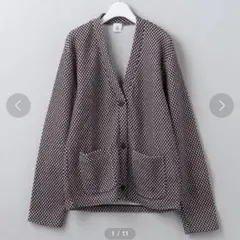 6 コットンウールワッフルジャガードVネックカーディガン