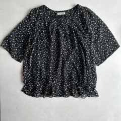 【美品】THEORIA 星柄 ブラウス L 裾フリル 黒のサムネイル