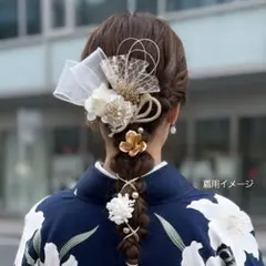 ホワイト×ゴールド　卒業式　袴ドライフラワー髪飾り　ヘッドドレス　大学生　小学生
