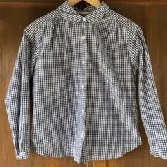 NIMES ネイビー×ホワイト ギンガムチェック 長袖シャツ