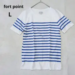 フォーポイント ボーダー 半袖Tシャツ カットソー　ホワイト ブルー L