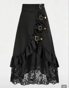 SHEIN シーイン 未使用 飾りベルト付き レース切り替え ロングスカート 黒