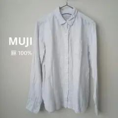 MUJI　リネン100%長袖シャツ　ライトグレー 　Lサイズ