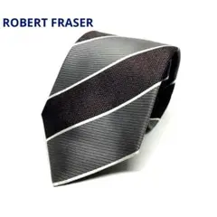 ROBERT FRASER ネクタイ　グレー×茶×白　ストライプ　シルク100%のサムネイル