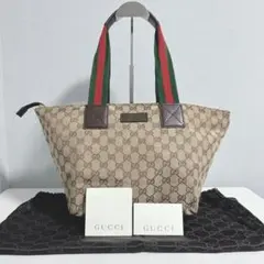 【美品】グッチ　シェリーライン　GGキャンバス　レザー　トートバッグ　肩掛け舟形のサムネイル