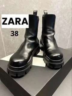【人気モデル】ZARA 厚底 ブラックレザーサイドゴアブーツ EU38