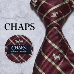 【美品】CHAPS チェック 総柄 レッド ネクタイ ワンちゃん