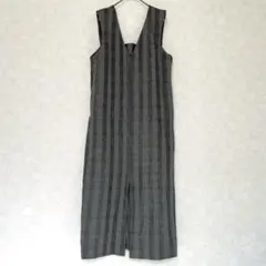 グレンチェック Vネック ジャンパースカート ロングワンピース チェック グレー