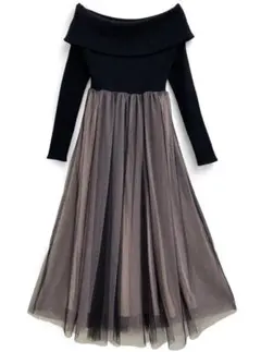 新品・未使用品　GRL　オフショルニットチュールフレアワンピース［dr744］