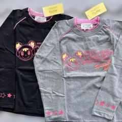 ［新品未使用］女の子１３０　長袖カットソー グレー・黒 2枚セット　綿100%