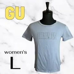 【GU ニルヴァーナ NIRVANA】プリント Tシャツ　ブルー　Lのサムネイル