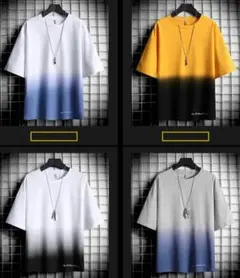 Ｔシャツ メンズ 半袖 グラデーション半袖Ｔシャツ 五分袖トップス配色カジュアル