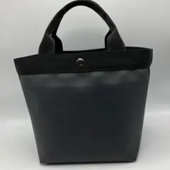 ハンドメイド　ブラック　フェイクレザー　M舟形トートバッグ
