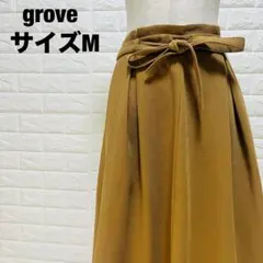 grove ブラウン フレアスカート Mサイズ ウエスト紐付き 美品【664】