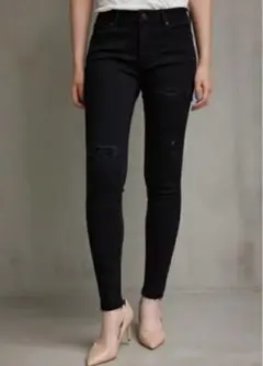 AZUL by moussy スキニーデニム ダメージ加工 ブラック