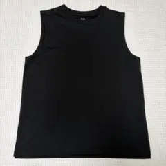 【UNIQLO】エアリズムコットンノースリーブTシャツ、L、ブラックのサムネイル