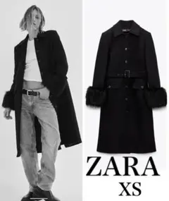 新品　ZARA MANTECO フェイクファー付きウールブレンドロングコート