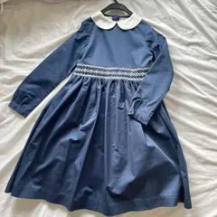 女の子用スモッキング長袖ワンピース「ネイビー」