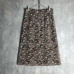 【スカート】ロング丈　総柄　花柄　カラフル　昭和レトロ　黒　ピンク　緑　古着
