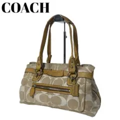 COACH シグネチャー ベージュ キャンバス ハンドバッグ A034