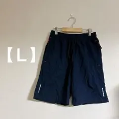 【Ｌ】ネイビー　ハーフパンツ　ドライ素材　ポケットジッパー付き　スポーツ