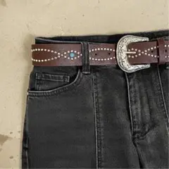 ウエスタンベルト スタッズベルト 茶 ブラウン y2k アメカジ ターコイズ