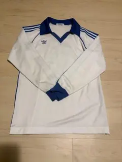 【希少】80s adidas ゲームシャツ デサント製 長袖 白 6番