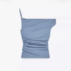 新品タグ付 ZARA ザラ アシンメトリーラッフルトップス ブルー M 青