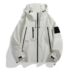 防風ジャケット 撥水加工 アウトドアジャケット マウンテンパーカー アイボリー