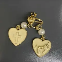 ハート型　馬　十字架　イヤリング　ゴールド