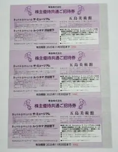 招待券 3枚 Bunkamura ザミュージアム ルシネマ渋谷宮下 五島美術館