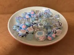 水色系　手書きビーズなど　約45個