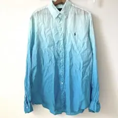 ラルフローレン　グラデーション　リネン100%　シャツ　ブルー系　ポニー刺繍　L