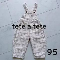 【tete a tete】チェック柄 オーバーオール 白　黒　ウインドウペン
