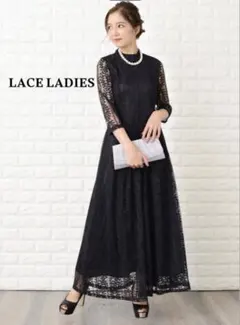 Lace Ladies総レースワンピース　結婚式ブラック　大きいサイズ