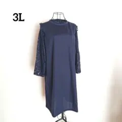 STYLE CLOSE レーススリーブポンチワンピース 3Ｌ(ネイビー)