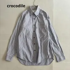 【クロコダイル】長袖シャツ　ストライプ　ダウンボタン　綿100% メンズ（M）