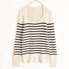 ギャップ ボーダーニット セーター ベージュ ブラック L 大人可愛い 伸縮性