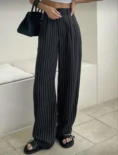 SHEIN DAZY テーラードパンツ ストライプ スラックス ブラック