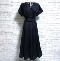 【Sov.】ソブ　半袖　リボン　ブラック　ロング　カシュクール風　ワンピースのサムネイル